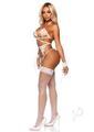Leg Avenue Eyelash Lace Cage Strap Open Cup Bra with Heart Ring Accent, Garter Belt, G-string Panty and Wrist Cuffs (4 Pieces) - Os - White