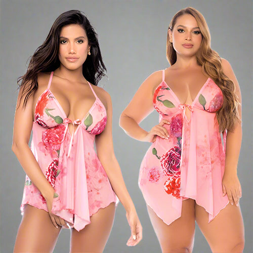 Cloud 9 Lingerie | Romantic Bedroom Lingerie Store in Corpus Christi | PINK FLORAL BABYDOLL SET