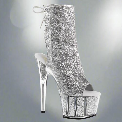 Cloud 9 Lingerie | Sexy Stripper Shoes in Corpus Christi | SILVER GLITTER ANKLE BOOTS