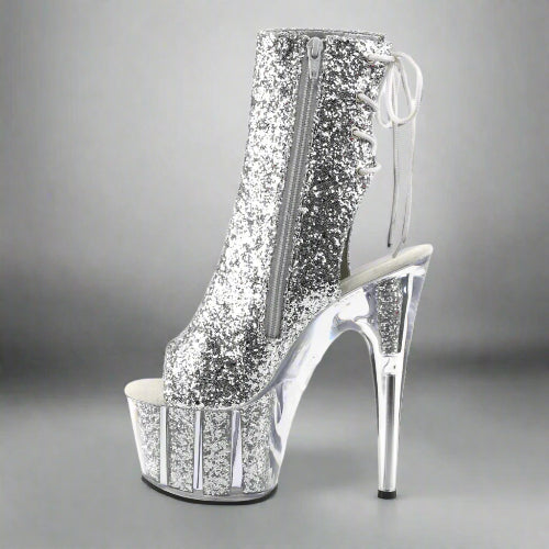 Cloud 9 Lingerie | Sexy Stripper Shoes in Corpus Christi | SILVER GLITTER ANKLE BOOTS