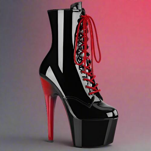 Cloud 9 Lingerie | Sexy Stripper Shoes in Corpus Christi | BLACK AND RED LACE UP ANKLE BOOTS