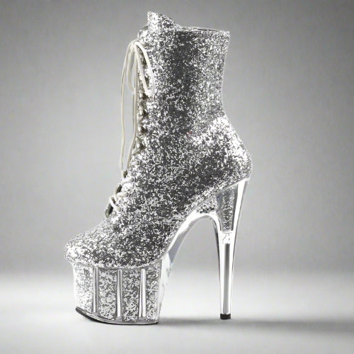 Cloud 9 Lingerie | Sexy Shoes in Corpus Christi | SILVER GLITTER ANKLE HIGH BOOTS