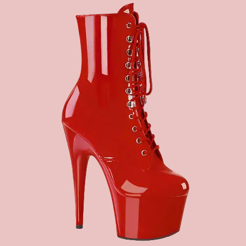 Cloud 9 Lingerie | Sexy Stripper Store in Corpus Christi | 7" LIPSTICK RED LACE UP ANKLE BOOTS