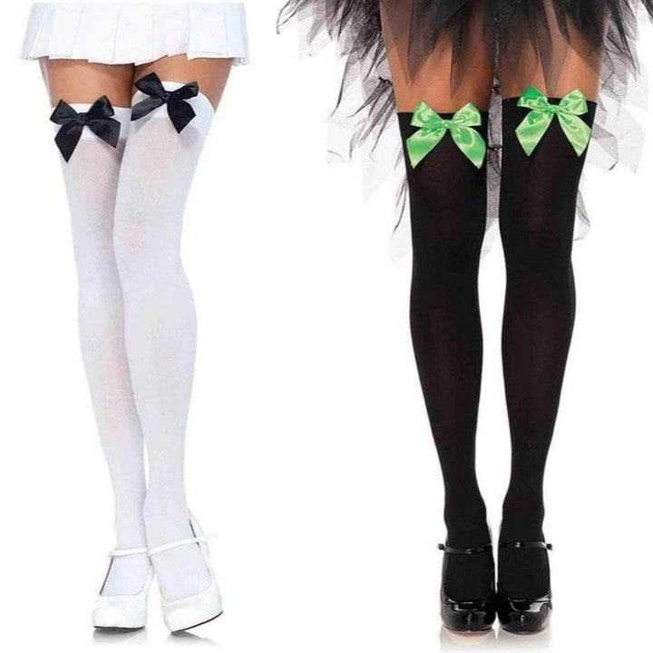 Cloud 9 Lingerie | Sexy Lingerie in Corpus Christi | OPAQUE THIGH HIGH STOCKINGS WITH SATIN BOWS