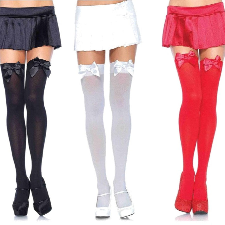 Cloud 9 Lingerie | Sexy Lingerie in Corpus Christi | OPAQUE THIGH HIGH STOCKINGS WITH SATIN BOWS