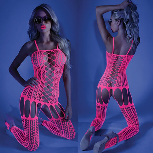 Cloud 9 Lingerie | Sexy Rave Outfits in Corpus Christi | PINK GLOW BLACKLIGHT BODYSTOCKING