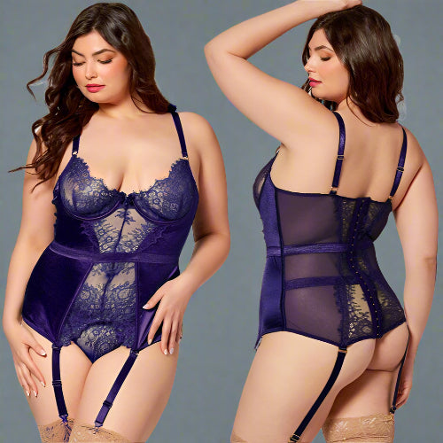 Cloud 9 Lingerie | Miss & Plus Size Lingerie in Corpus Christi | INDIGO BLUE BUSTIER SET