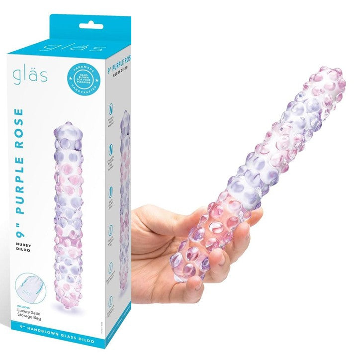 Cloud 9 Lingerie | Adult Toy Store in Corpus Christi | GLAS 9" PURPLE ROSE NUBBY GLASS DILDO
