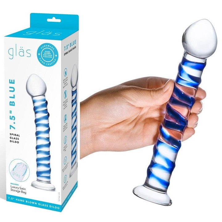 Cloud 9 Lingerie | Adult Toy Store in Corpus Christi | GLAS 7.5-INCH BLUE SPIRAL GLASS DILDO