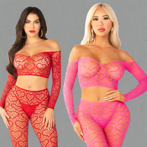 Cloud 9 Lingerie | Sexy Lingerie in Corpus Christi | SEE THRU LEGGING SET WITH HEART SHAPES