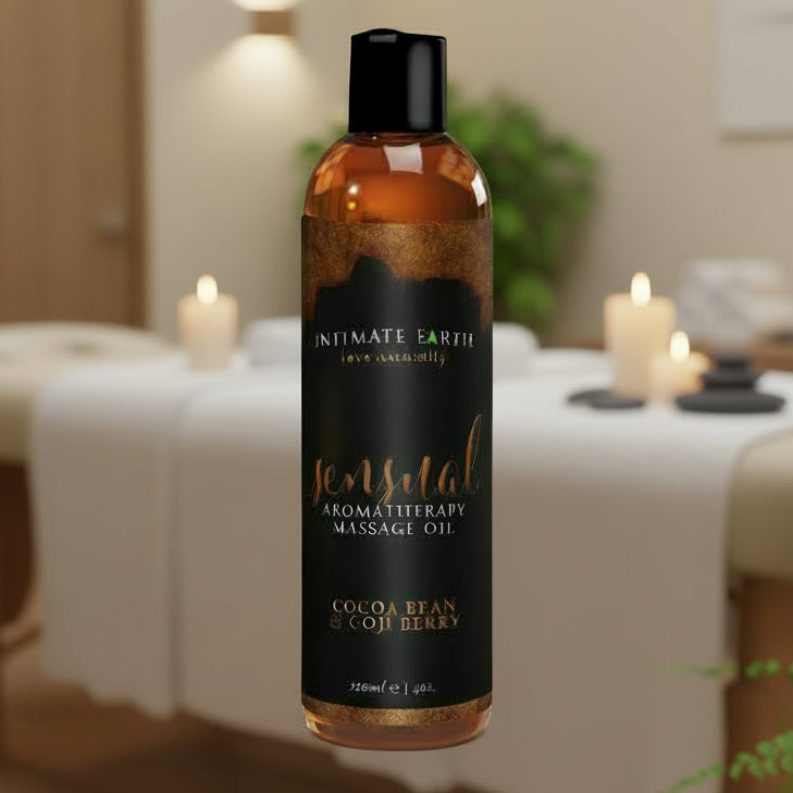 Cloud 9 Lingerie | Aromatherapy Massage Oils in Corpus Christi | INTIMATE EARTH AROMATHERAPY MASSAGE OILS | COCOA BEAN & GOJI BERRY MASSAGE OIL
