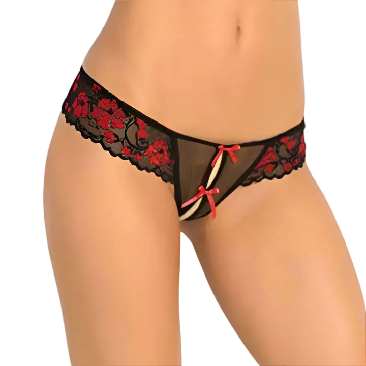 Cloud 9 Lingerie | Sexy Lingerie for Lovers | Crotchless Lace Floral Thong with Bows