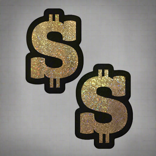 Cloud 9 Lingerie | Stripper Wear Clothing in Corpus Christi | GOLD GLITTER DOLLAR SIGN PASTIES