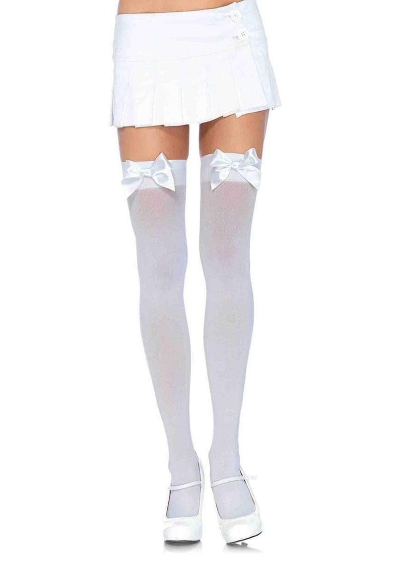 OPAQUE THIGH HIGH STOCKINGS WITH SATIN BOWS