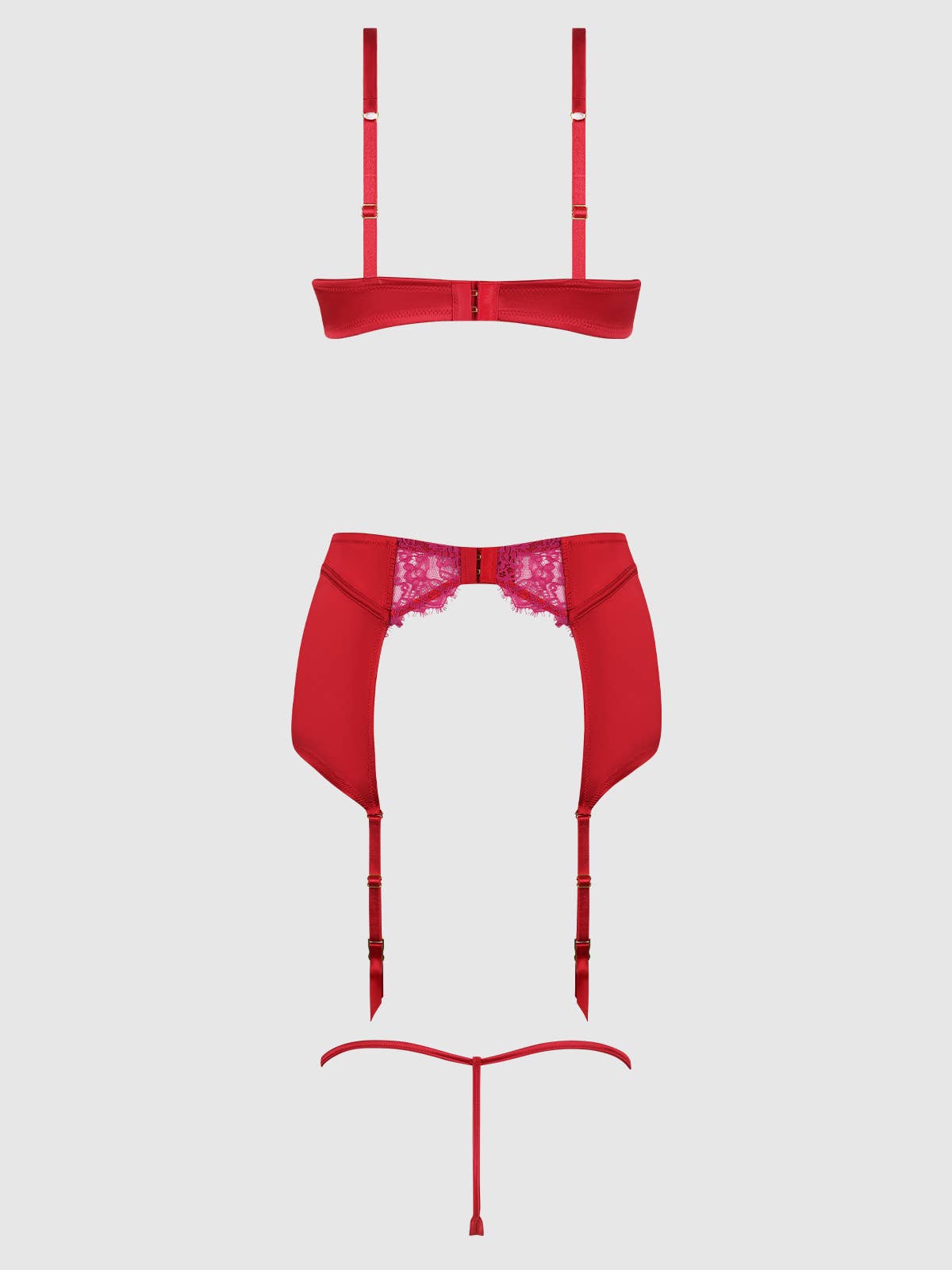 JOCELYN LACE & SATIN BRA, SKIRT & CROTCHLESS G-STRING SET