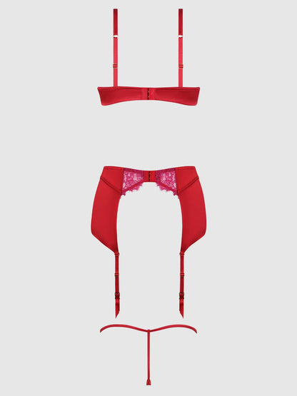 JOCELYN LACE & SATIN BRA, SKIRT & CROTCHLESS G-STRING SET