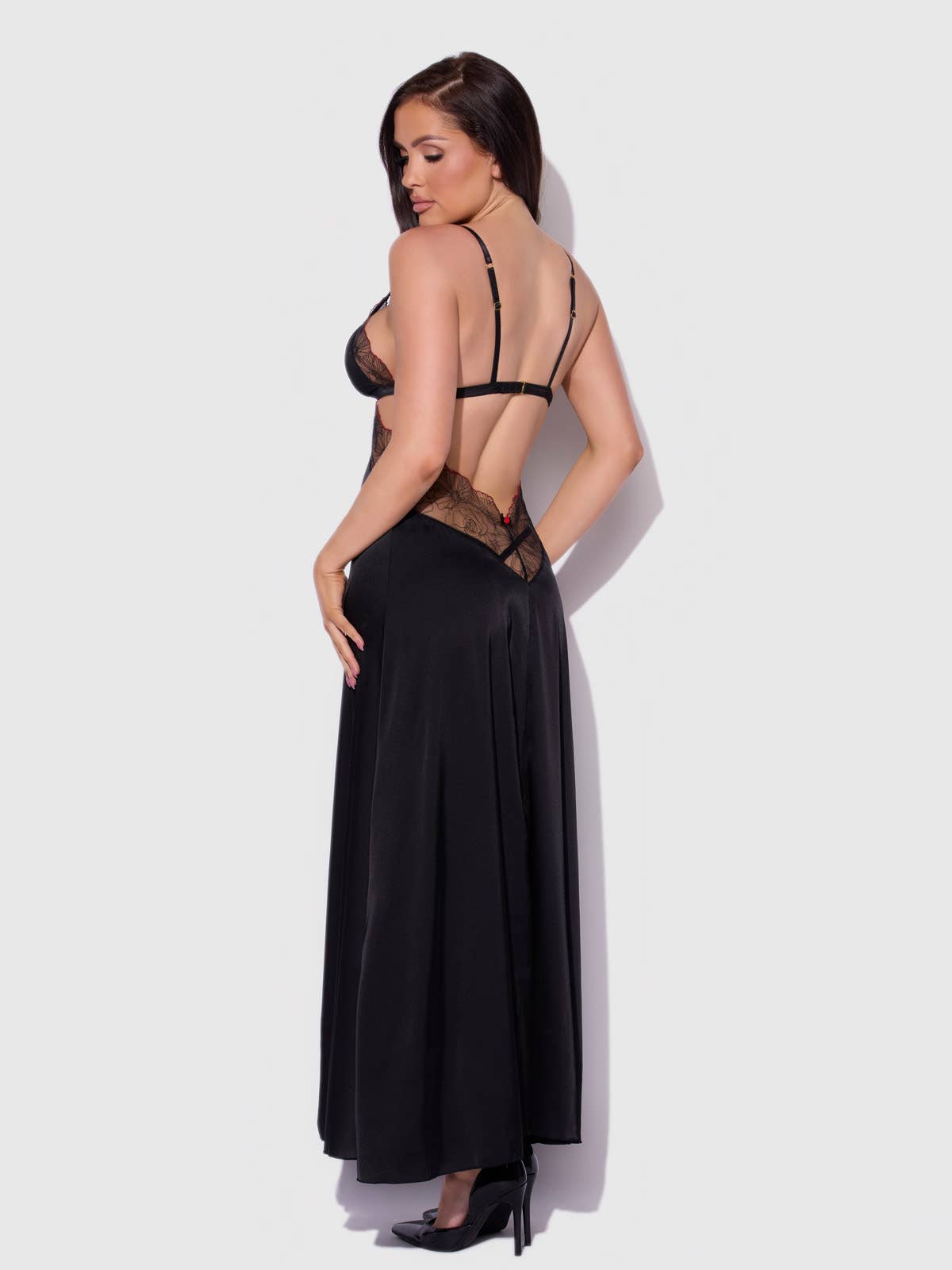 ILENA EMBROIDERED TULLE TRIANGLE TOP LONG GOWN