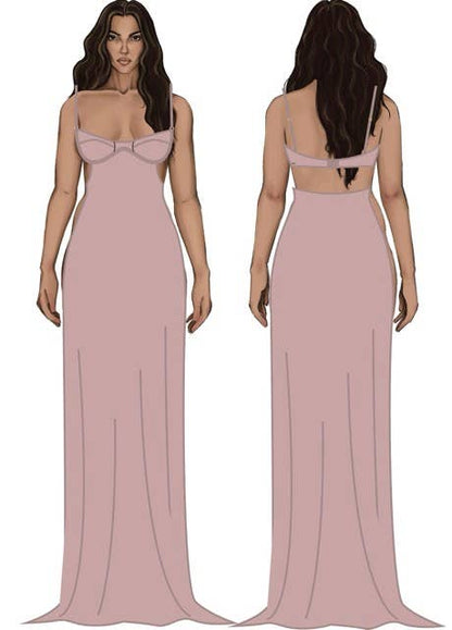BRIGETA SATIN MONO WIRE LONG GOWN