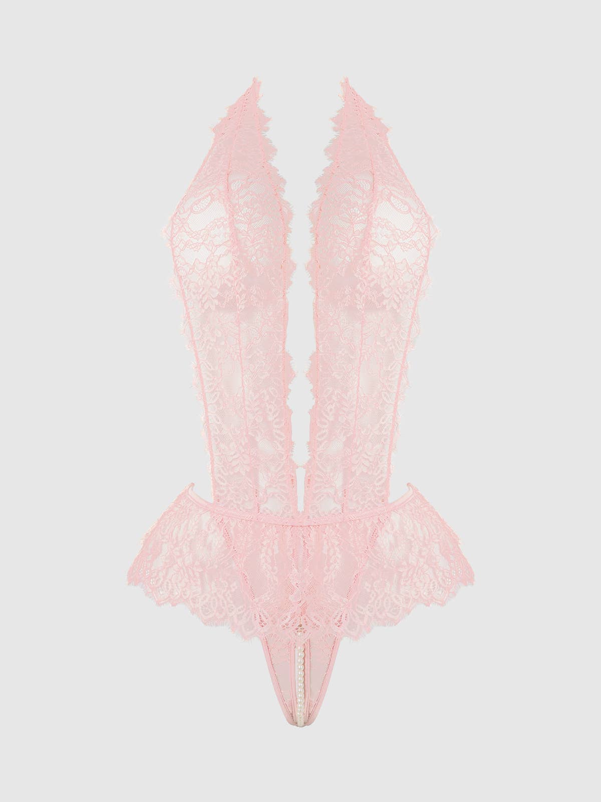 JOCELYN LACE & PEARL CROTCHLESS TEDDY