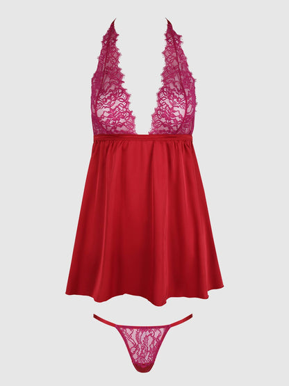 JOCELYN LACE & SATIN DROP OFF BABYDOLL & G-STRING SET
