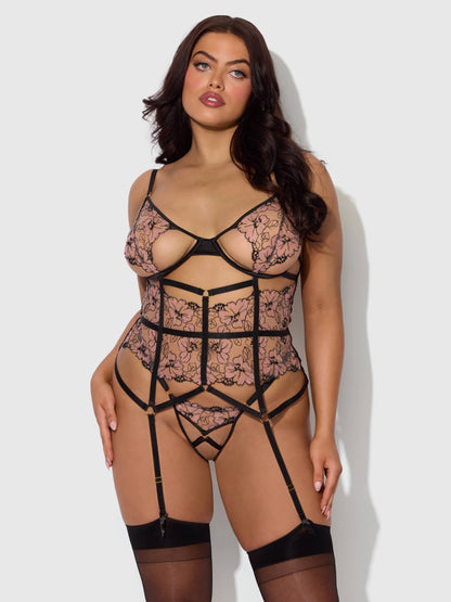 NOVA BLACKLIGHT LACE CORSET & CROTCHLESS G-STRING SET