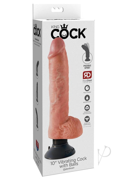 King Cock Vibrating Dildo with Balls 10In - Vanilla