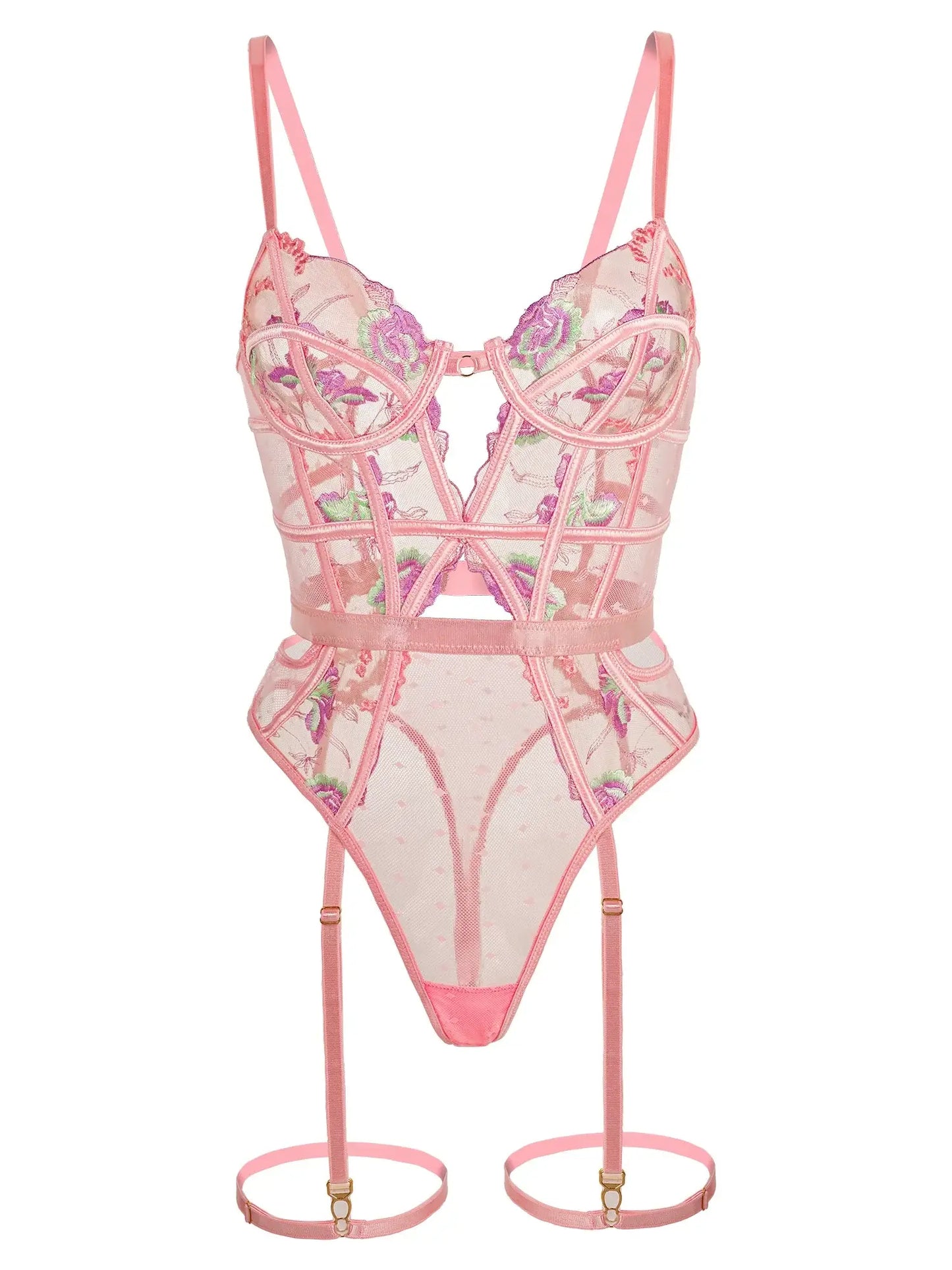 Pink Deluxe Floral Embroidered Lingerie