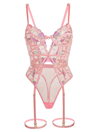Pink Deluxe Floral Embroidered Lingerie