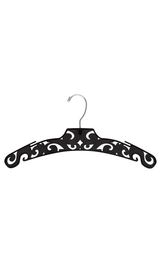 15" Boutique Black Carved Plastic Dress Hangers - Case of 50