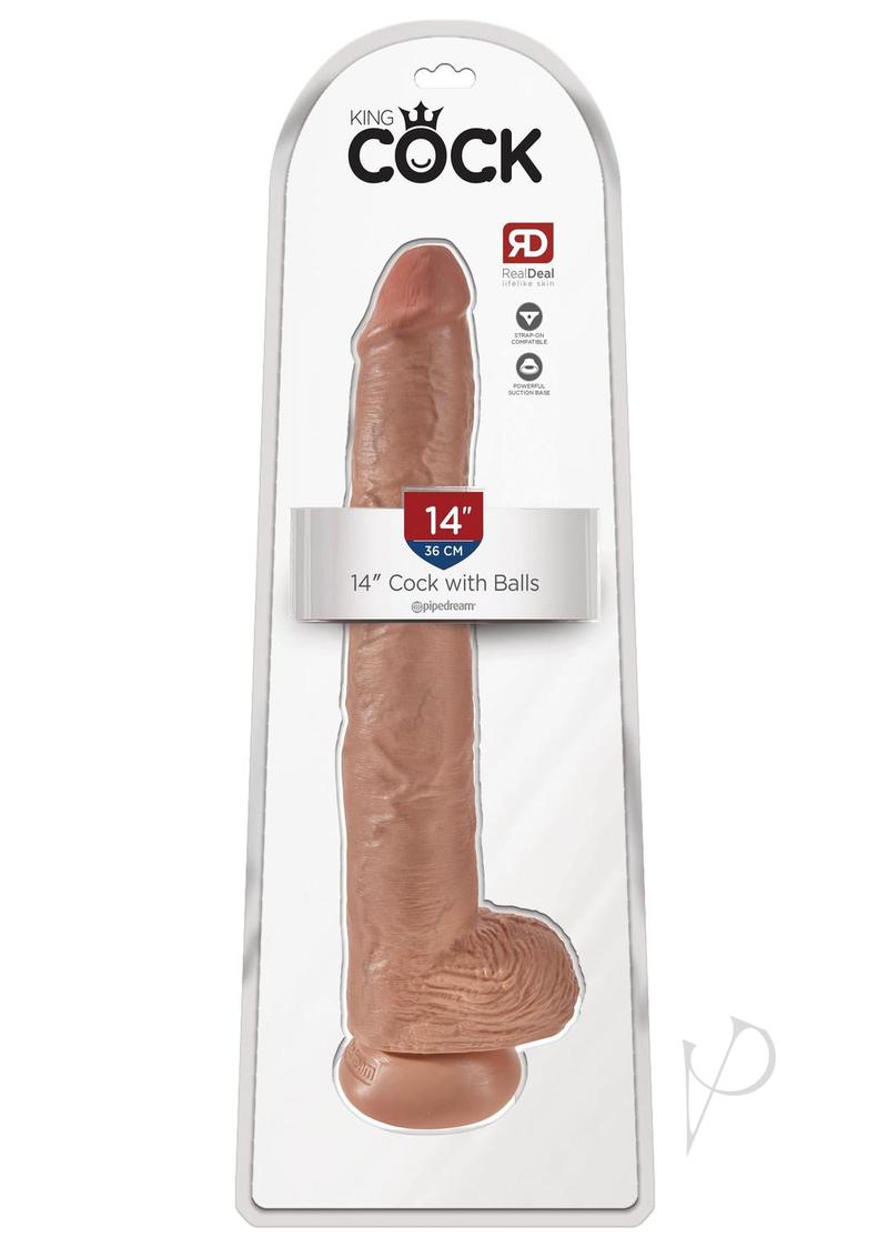 King Cock Dildo with Balls 14In - Caramel
