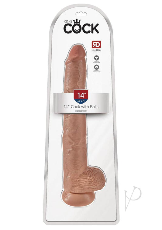 King Cock Dildo with Balls 14In - Caramel