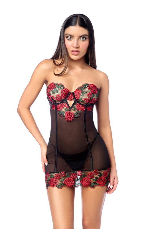 7619 Robe with matching Panty Black/Red