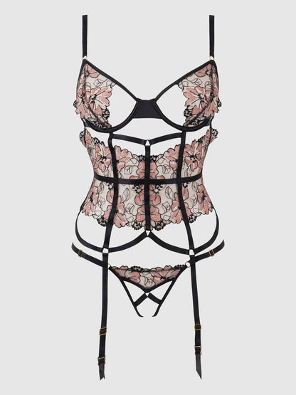 NOVA BLACKLIGHT LACE CORSET & CROTCHLESS G-STRING SET
