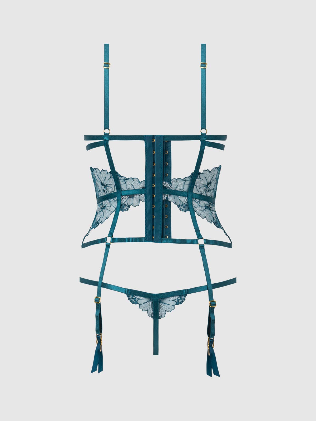 NOVA BLACKLIGHT LACE CORSET & CROTCHLESS G-STRING SET