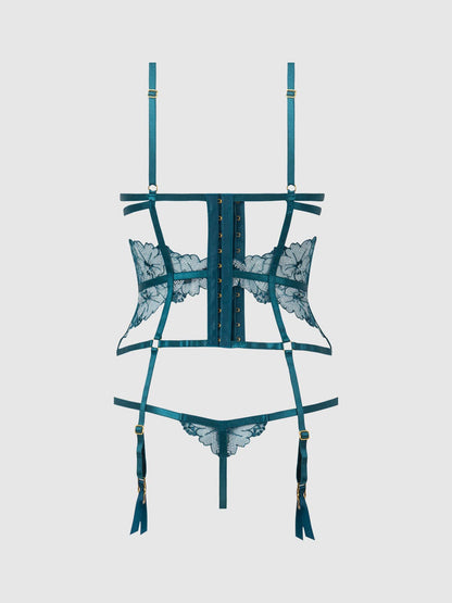 NOVA BLACKLIGHT LACE CORSET & CROTCHLESS G-STRING SET