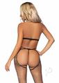 Leg Avenue Rhinestone Fishnet Keyhole Halter Top, G-string and Crotchless Tights (3 Pieces) - Os - Black