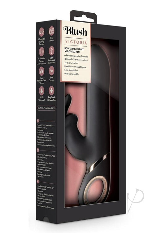 Blush Victoria Rechargeable Silicone Rabbit Vibrator - Black