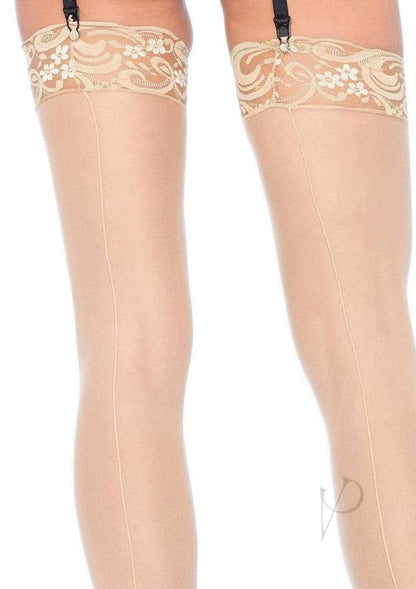 Leg Avenue Sheer Stocking with Back Seam Lace Top - Os - Nude