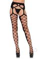 Leg Avenue Diamond Net Opaque Stockings with Attached Garterbelt - Os - Black
