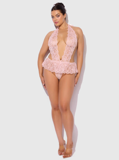 JOCELYN LACE & PEARL CROTCHLESS TEDDY