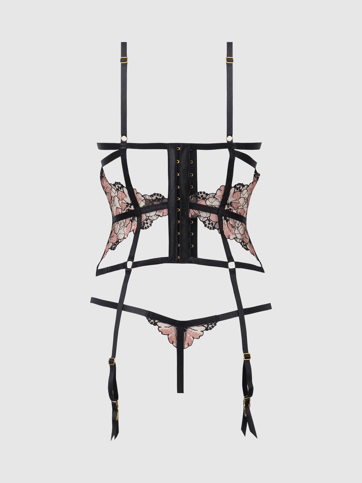 NOVA BLACKLIGHT LACE CORSET & CROTCHLESS G-STRING SET