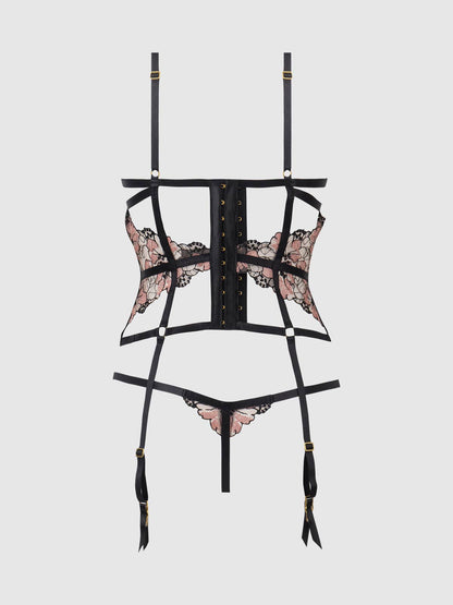 NOVA BLACKLIGHT LACE CORSET & CROTCHLESS G-STRING SET