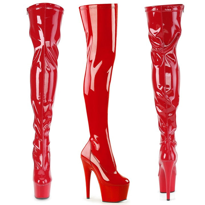 Cloud 9 Lingerie | Sexy Stripper Shoes | 7-INCH RED THIGH HIGH BOOTS