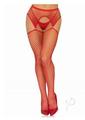 Industrial Net Stockings with O-ring Attached Garter Belt - Os - Red