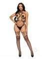 Leg Avenue Convertible Vegan Leather Heart Ring Studded Harness Teddy with Panty-straps, and Chain - Medium - Black