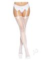 Leg Avenue Daisy Dot Fishnet Stockings with Scalloped Top - Os - White