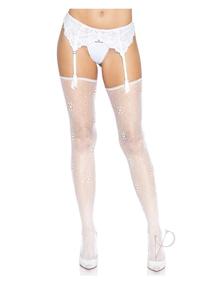 Leg Avenue Daisy Dot Fishnet Stockings with Scalloped Top - Os - White