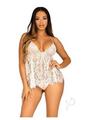 Leg Avenue Floral Lace Babydoll with Eyelash Lace Scalloped Hem Adjustable Cross-over Straps and G-string Panty - Medium - White
