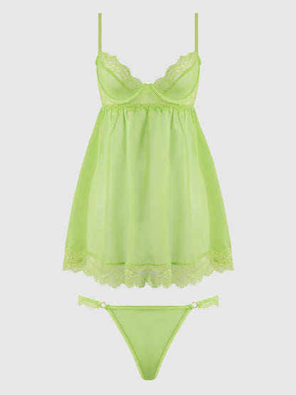 SHAVON LACE & CHIFFON BABYDOLL & G-STRING SET