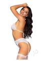 Leg Avenue Rhinestone Eyelash Lace Bra Top Garter Belt and G-string (3 Pieces) - Small - White